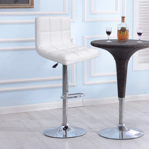 Modern PU Leather Adjustable Swivel Barstools, Armless Hydraulic Kitchen Counter Bar Stools Synthetic Leather Extra Height Square Island Bar Stool with Back Set of 2(White)