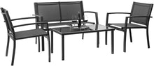 Cargar imagen en el visor de la galería, Brand New 4 Pieces Patio Furniture Set Outdoor Garden Patio Conversation Sets Poolside Lawn Chairs with Glass Coffee Table Porch Furniture (Black)