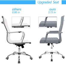 Cargar imagen en el visor de la galería, Ribbed Office Desk Chair Mid-Back PU Leather Executive Conference Task Chair Adjustable Swivel Chair with Arms (Gary)
