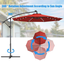 Cargar imagen en el visor de la galería, Patio Umbrella Outdoor 10 FT Patio Offset Umbrella with 360 Degree Rotation, Solar Powered LED Umbrella with Crank Handle & Cross Base (Burgundy)