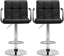 Cargar imagen en el visor de la galería, Bar Stools Set of 2 Modern Square PU Leather Adjustable BarStools Counter Height Stools with Arms and Back Bar Chairs 360° Swivel Stool(Black)