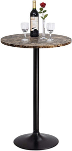 Bistro Pub Table Round Bar Height Cocktail Table Metal Base MDF Top Obsidian Table with Black Leg 23.8-Inch Top, 39.5-Inch Height (Faux Marble)