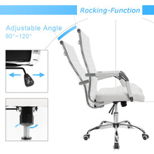 Load image into Gallery viewer, Ribbed Office Desk Chair Mid-Back PU Leather Executive Conference Task Chair Adjustable Swivel Chair with Arms (White or Black)