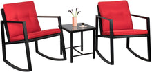 Cargar imagen en el visor de la galería, Brand New 3 Pieces Patio Furniture Set Rocking Wicker Bistro Sets Modern Outdoor Rocking Chair Furniture Sets Cushioned PE Rattan Chairs Conversation Sets with Coffee Table (Red)