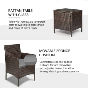 Brand New 3 Pieces PE Rattan Wicker Chairs with Table Outdoor Garden Furniture Sets (Brown/Grey)