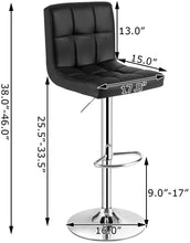 Load image into Gallery viewer, Bar Stools X-Large- Square PU Leather Adjustable Counter Height Swivel Stool Armless Chairs Set of 2 with Bigger Base (Black)
