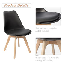 Load image into Gallery viewer, Mid Century Modern Dining Chair Upholstered Side Chair with Beech Wood Legs and Soft Padded Shell Tulip Chair for Dining Room Living Room Bedroom Kitchen Set of 4 (Black or White)
