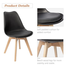 Cargar imagen en el visor de la galería, Mid Century Modern Dining Chair Upholstered Side Chair with Beech Wood Legs and Soft Padded Shell Tulip Chair for Dining Room Living Room Bedroom Kitchen Set of 4 (Black or White)