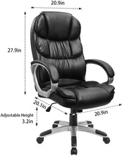 Load image into Gallery viewer, Office Chair High Back Office Chair Adjustable Ergonomic Desk Chair with Padded Armrests,Executive PU Leather Swivel Task Chair with Lumbar Support (Black)