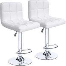 Cargar imagen en el visor de la galería, Modern PU Leather Adjustable Swivel Barstools, Armless Hydraulic Kitchen Counter Bar Stools Synthetic Leather Extra Height Square Island Bar Stool with Back Set of 2(White)