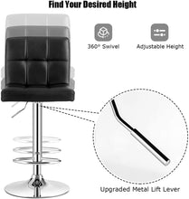 Load image into Gallery viewer, Bar Stools X-Large- Square PU Leather Adjustable Counter Height Swivel Stool Armless Chairs Set of 2 with Bigger Base (Black)