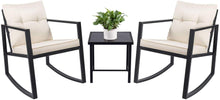 Cargar imagen en el visor de la galería, Brand New 3 Piece Rocking Bistro Set Wicker Patio Outdoor Furniture Porch Chairs Conversation Sets with Glass Coffee Table (Beige)