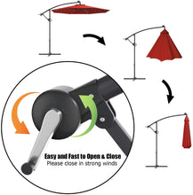 Cargar imagen en el visor de la galería, Patio Umbrella Outdoor 10 FT Patio Offset Umbrella with 360 Degree Rotation, Solar Powered LED Umbrella with Crank Handle & Cross Base (Burgundy)