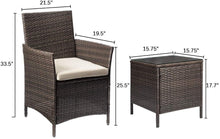Cargar imagen en el visor de la galería, Brand New 3 Pieces PE Rattan Wicker Chairs with Table Outdoor Garden Furniture Sets (Brown/Beige)