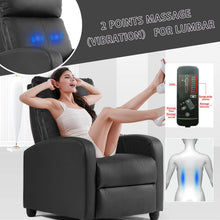 Cargar imagen en el visor de la galería, Recliner Chair with Massage Home Theater Seating PU Leather Modern Living Room Chair Padded Cushion Reclining Sofa (Black)