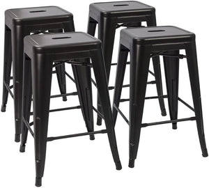 Metal Bar Stools 24" Indoor Outdoor Stackable Barstools Modern Style Industrial Vintage Counter Bar Stools Set of 4