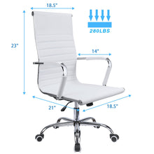 Cargar imagen en el visor de la galería, Office Desk Chair Mid Back Leather Height Adjustable Swivel Ribbed Chairs Ergonomic Executive Conference Task Chair with Arms (White)