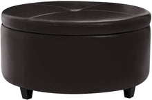 Cargar imagen en el visor de la galería, Pawnova Round Leatherette Storage Ottoman with Lid, Living Room Chair, Brown