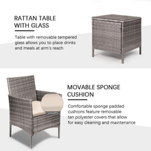 Cargar imagen en el visor de la galería, Brand New 3 Pieces PE Rattan Wicker Chairs with Table Outdoor Garden Furniture Sets (Gray/Beige)