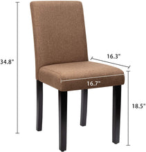 Cargar imagen en el visor de la galería, Dining Chairs Fabric Upholstered Parson Urban Style Kitchen Side Padded Chair with Solid Wood Legs Set of 4 (Brown)