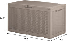 Load image into Gallery viewer, NEW 100 Gallon Waterproof Large Resin Deck Box Indoor Outdoor Lockable Storage Container for Patio Furniture Cushions, Toys and Garden Tools (Light Brown)