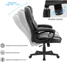 Cargar imagen en el visor de la galería, Office Exectuive Chair High Back Adjustable Managerial Home Desk Chair,Swivel Computer PU Leather Chair with Lumbar Support (Black)