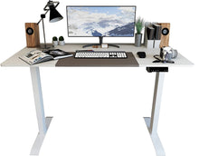 Load image into Gallery viewer, Large Electric Height Adjustable Standing Desk 55 x 28 Inches Computer Desk Stand Up Home Office Workstation Desk T-Shaped Metal Bracket Desk with Wood Tabletop and Memory Settings （White）
