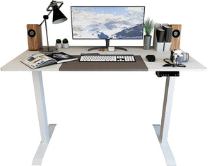 Large Electric Height Adjustable Standing Desk 55 x 28 Inches Computer Desk Stand Up Home Office Workstation Desk T-Shaped Metal Bracket Desk with Wood Tabletop and Memory Settings （White）