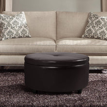 Cargar imagen en el visor de la galería, Pawnova Round Leatherette Storage Ottoman with Lid, Living Room Chair, Brown