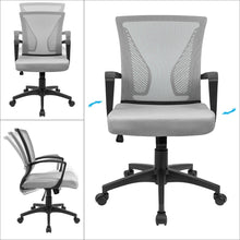 Load image into Gallery viewer, Office Mid Back Swivel Lumbar Support Desk, Computer Ergonomic Mesh Chair with Armrest (Gray)