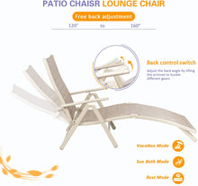Load image into Gallery viewer, Patio Outdoor Chaise Lounge Chairs Beach Pool Side Folding Recliner Adjustable Lounge Chair Set of 2 (Beige)