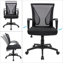 Load image into Gallery viewer, Office Mid Back Swivel Lumbar Support Desk, Computer Ergonomic Mesh Chair with Armrest (Black)
