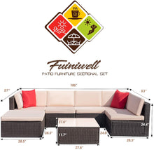 Cargar imagen en el visor de la galería, Brand New 7 Pieces Patio Furniture Sectional Set Outdoor Wicker Rattan Sofa Set Backyard Couch Conversation Sets with Pillow, Cushions and Glass Table(Beige)