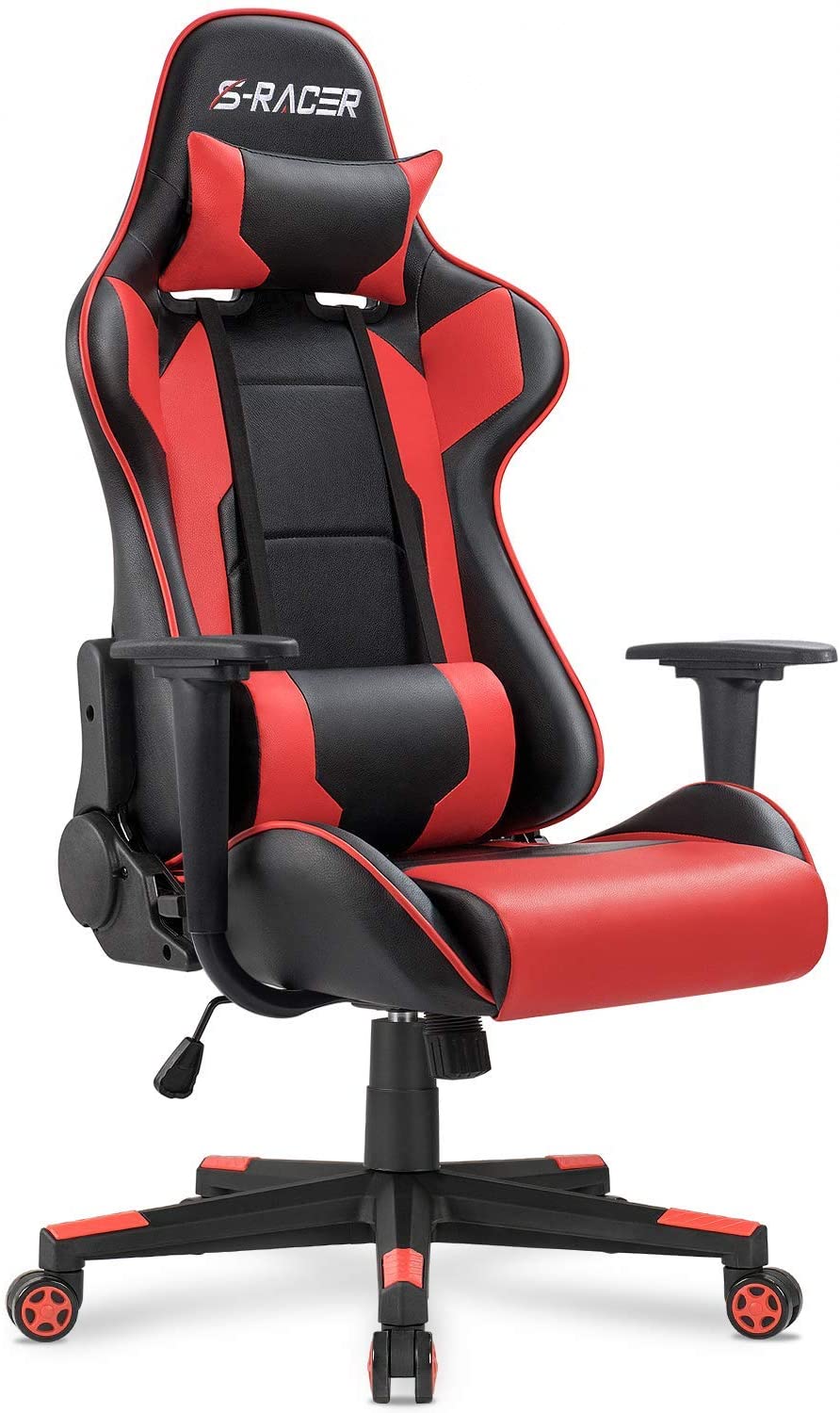Gaming Chair Office Chair High Back Computer Chair PU Leather Desk Chair PC Racing Executive Ergonomic Adjustable Swivel Task Chair with Headrest and Lumbar Support (Red)