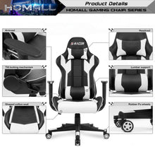 Load image into Gallery viewer, Gaming Chair Office Chair High Back Computer Chair PU Leather Desk Chair PC Racing Executive Ergonomic Adjustable Swivel Task Chair with Headrest and Lumbar Support (White)
