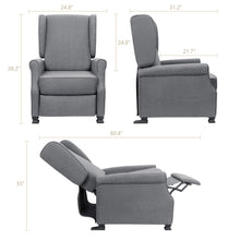 Load image into Gallery viewer, Fabric Recliner Chair Modern Wingback Single Sofa Medieval Living Room Arm Chair Home Theater Seating Push Back Club Chair Reclining with Massage (Beige or Gray)
