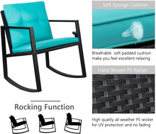 Cargar imagen en el visor de la galería, Brand New 3 Pieces Patio Furniture Set Rocking Wicker Bistro Sets Modern Outdoor Rocking Chair Furniture Sets Cushioned PE Rattan Chairs Conversation Sets with Coffee Table (Blue)