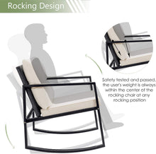Cargar imagen en el visor de la galería, Brand New 3 Piece Rocking Bistro Set Wicker Patio Outdoor Furniture Porch Chairs Conversation Sets with Glass Coffee Table (Beige)