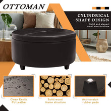 Cargar imagen en el visor de la galería, Pawnova Round Leatherette Storage Ottoman with Lid, Living Room Chair, Brown