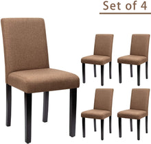Cargar imagen en el visor de la galería, Dining Chairs Fabric Upholstered Parson Urban Style Kitchen Side Padded Chair with Solid Wood Legs Set of 4 (Brown)