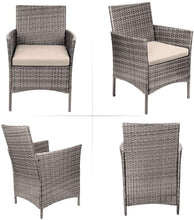 Cargar imagen en el visor de la galería, Brand New 3 Pieces PE Rattan Wicker Chairs with Table Outdoor Garden Furniture Sets (Gray/Beige)