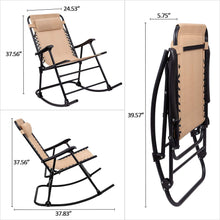 Cargar imagen en el visor de la galería, Patio Rocking Zero Gravity Chair Outdoor Wide Recliner Portable Lounge Chair Folding with Headrest for Camping Fishing Beach Poolside(Beige)