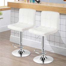 Cargar imagen en el visor de la galería, Bar Stools X-Large - Square PU Leather Adjustable Counter Height Swivel Stool Armless Chairs Set of 2 with Bigger Base (White)