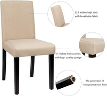 Cargar imagen en el visor de la galería, Dining Chairs Urban Style Fabric Parson Chairs Kitchen Livng Room Armless Side Chair with Solid Wood Legs Set of 4 (Beige)