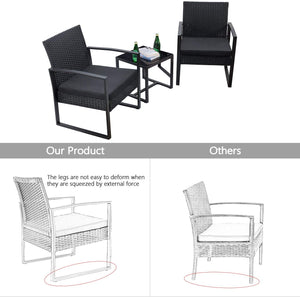 Brand New 3 Pieces Patio Set Outdoor Wicker Patio Furniture Sets Modern Bistro Set Rattan Chair Conversation Sets with Coffee Table for Yard and Bistro (Black)
