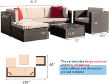 Cargar imagen en el visor de la galería, Brand New 6 Pieces Patio Furniture Set Outdoor Sectional Sofa Outdoor Furniture Set Patio Sofa Set Conversation Set with Cushion and Table (Beige)
