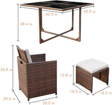 Cargar imagen en el visor de la galería, Brand New 9 Pieces Patio Dining Sets Outdoor Space Saving Rattan Chairs with Glass Table Patio Furniture Sets Cushioned Seating and Back Sectional Conversation Set (Beige)