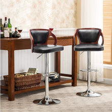Cargar imagen en el visor de la galería, Brand New Bar Stools Walnut Bentwood Adjustable Height Leather Modern Barstools with Back Vinyl Seat Extremely Comfy Bar Stool 1 Piece (Black)
