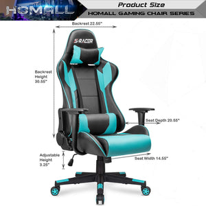 Gaming Chair Office Chair High Back Computer Chair PU Leather Desk Chair PC Racing Executive Ergonomic Adjustable Swivel Task Chair with Headrest and Lumbar Support (Cyan)