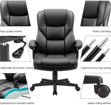 Cargar imagen en el visor de la galería, Office Exectuive Chair High Back Adjustable Managerial Home Desk Chair,Swivel Computer PU Leather Chair with Lumbar Support (Black)